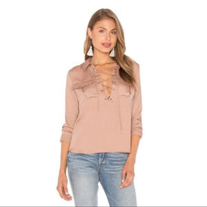 L'Academie Revolve Blouse Lace Up Tie Front Satin XS business casual office